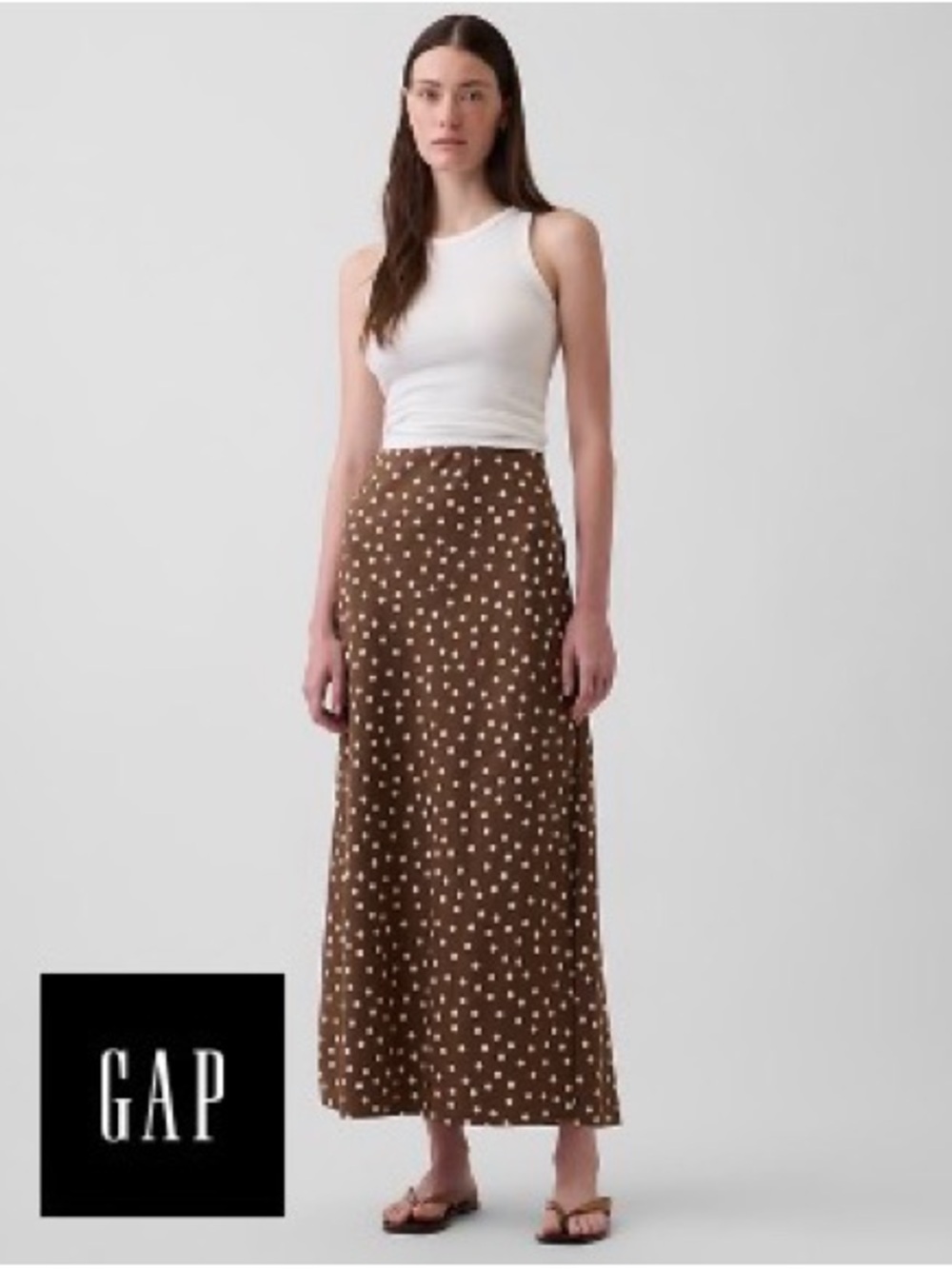 Brown Polka Dot Maxi Skirt